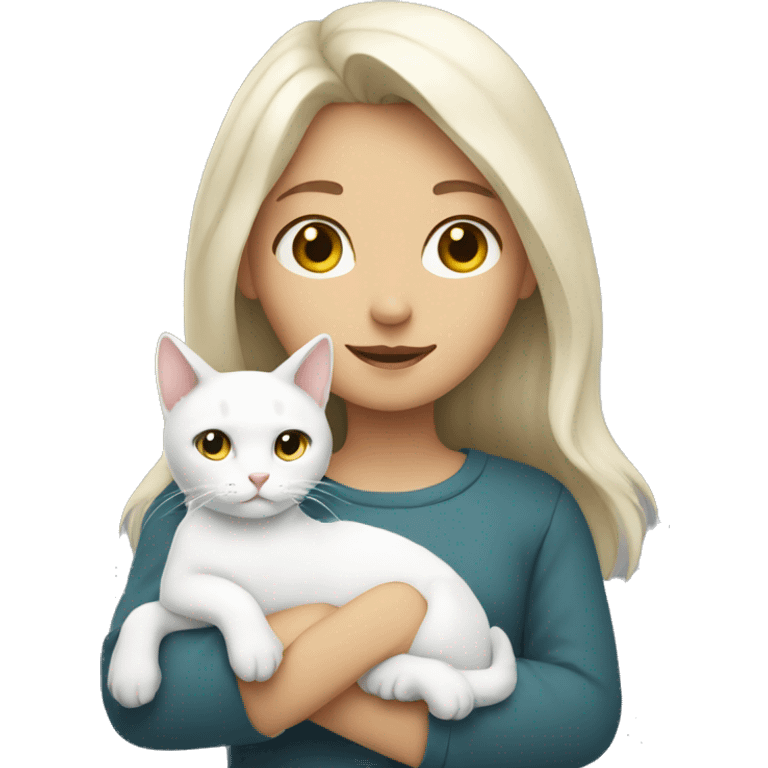 girl with a white cat in her arms emoji