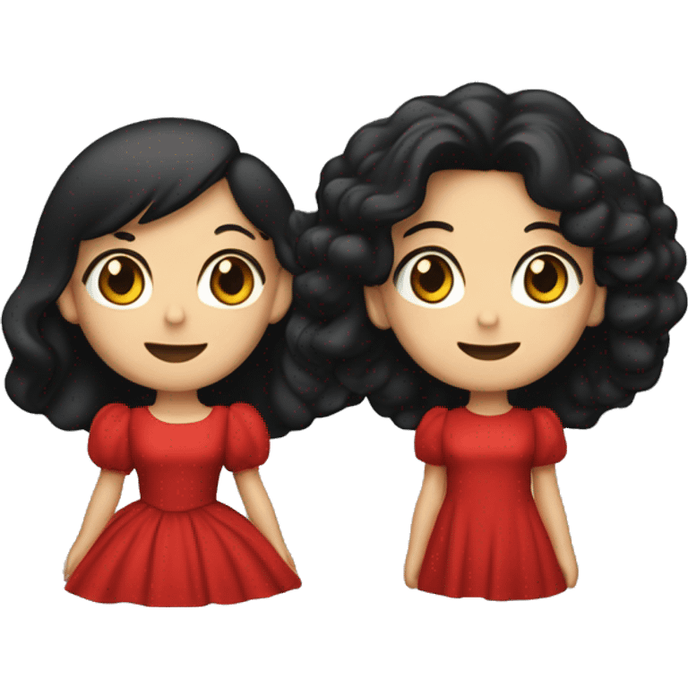 
One figure has long, flowing dark hair, wearing a bright red dress with puffed sleeves, radiating elegance.
The other figure has short, wavy dark hair, dressed in a sleek black shirt, adding a classic, formal vibe.
 emoji