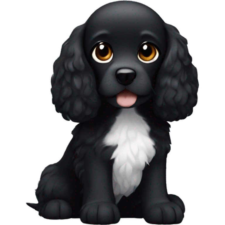 Small completely black spaniel with black fur on his whole face and white fur only on his chest emoji