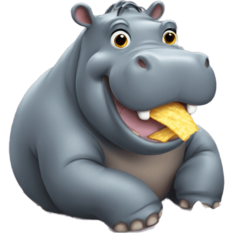 hippo eating chips emoji