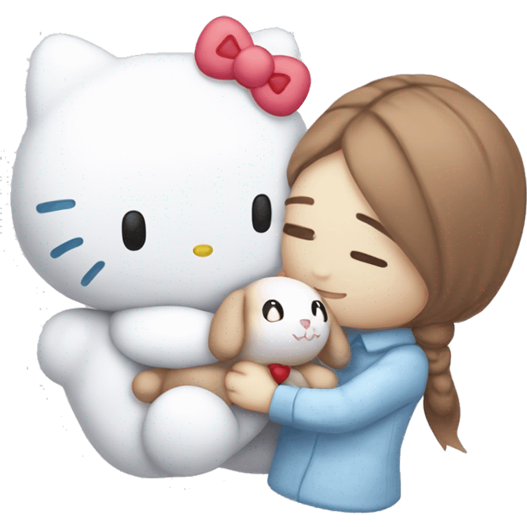 Hello kitty cuddling cinnamoroll plushie emoji