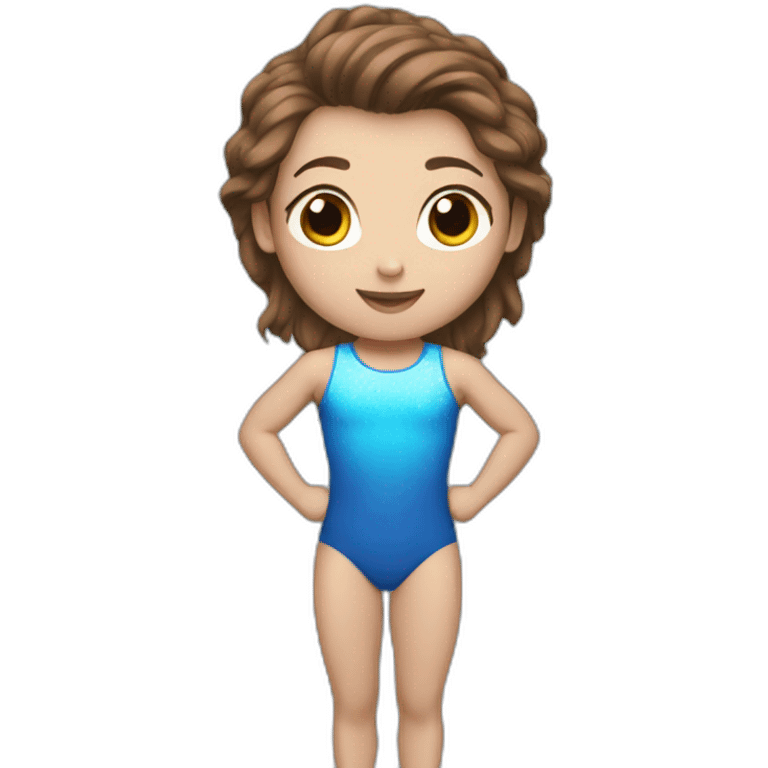 a gymnast with brown hair and a blue emoji