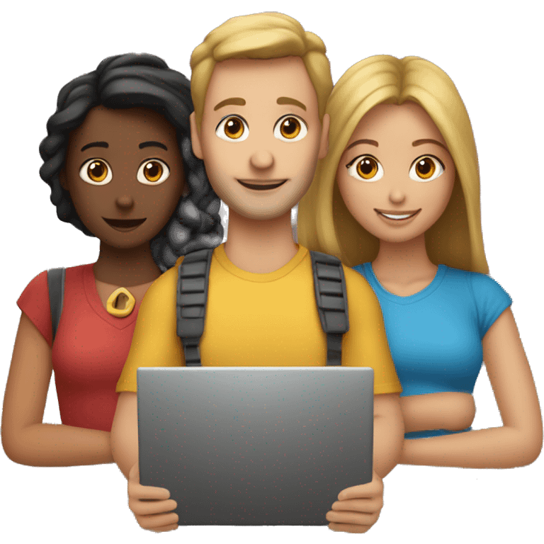 2 girl and 3 man each of them holding laptop and sit together  emoji