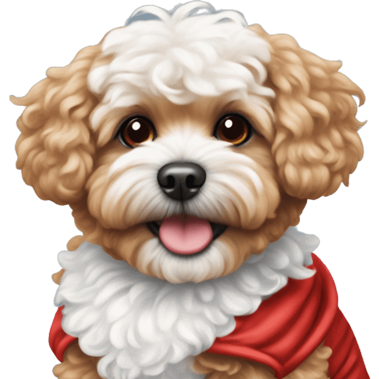 Red Maltipoo in red and white costume  emoji