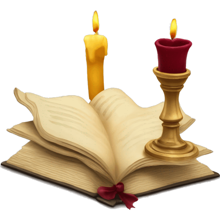 open book and candlestick with burgundy bow emoji