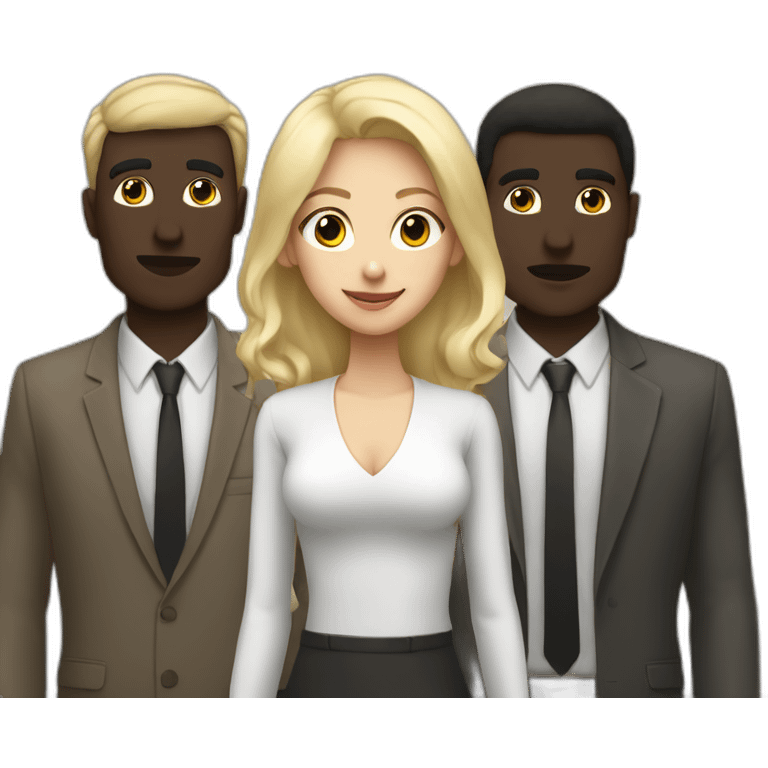 six dark-skinned men stand behind a pale blonde woman emoji