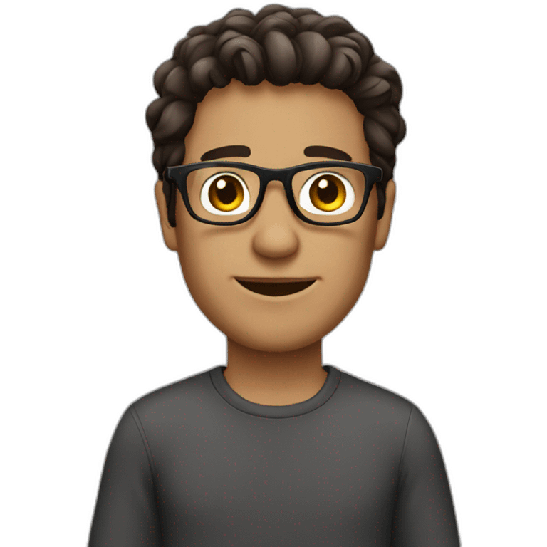 man dark brown hair glasses on pc emoji