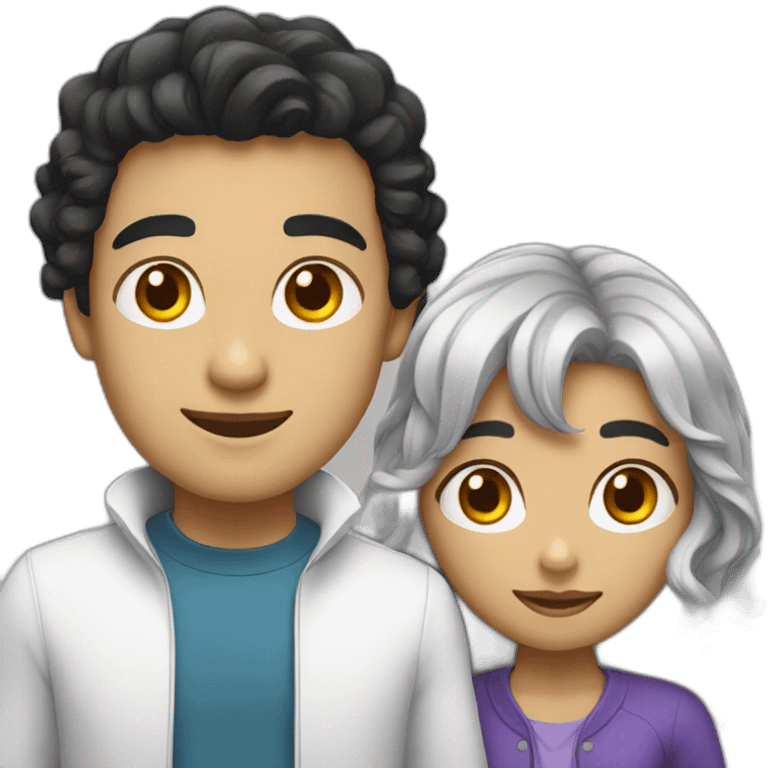 Indonesian girl with long black hair and white man with short curly hair emoji