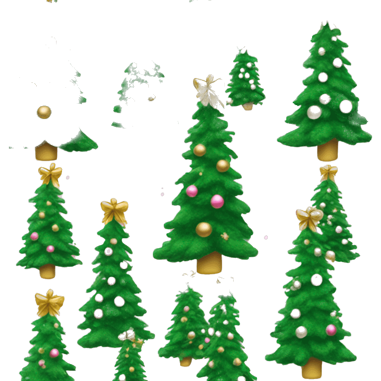 Christmas tree with gold bows pink ornaments fluffy snow covered  emoji