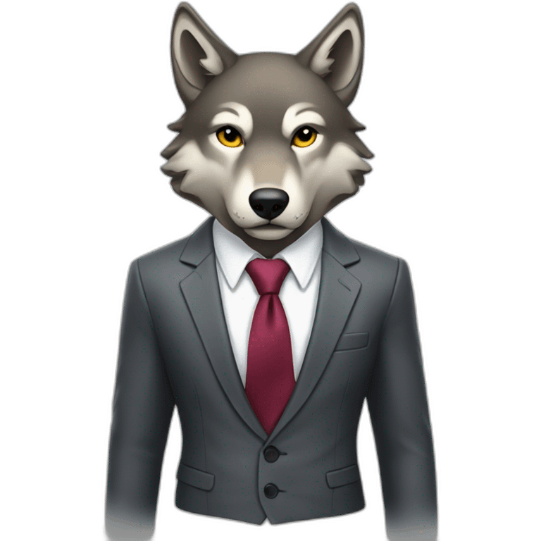 Wolf with suit looking handsome, and grabbing his tie. Should look above chest view emoji