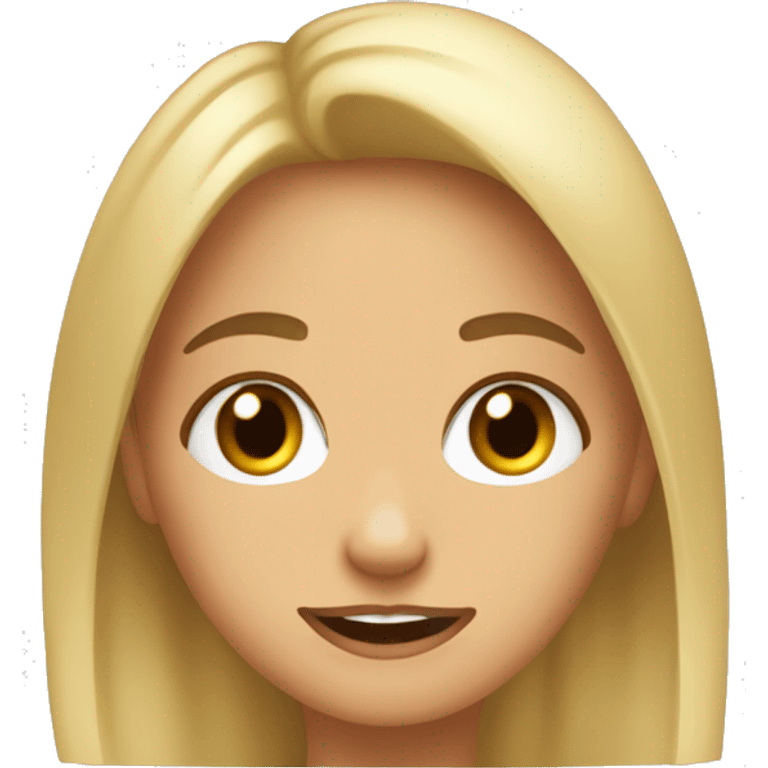 Une fille blonde au yeux marron qui fait une grimace emoji