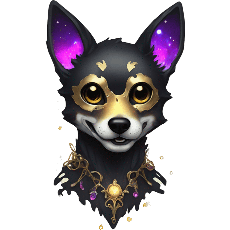 Black iridescent dog fox zombie skeleton gold mechanical nebula galaxy stars flowers fairy lights vintage emoji