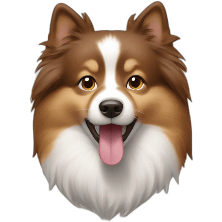 Brown and white shelty face with tongue showing in mouth emoji