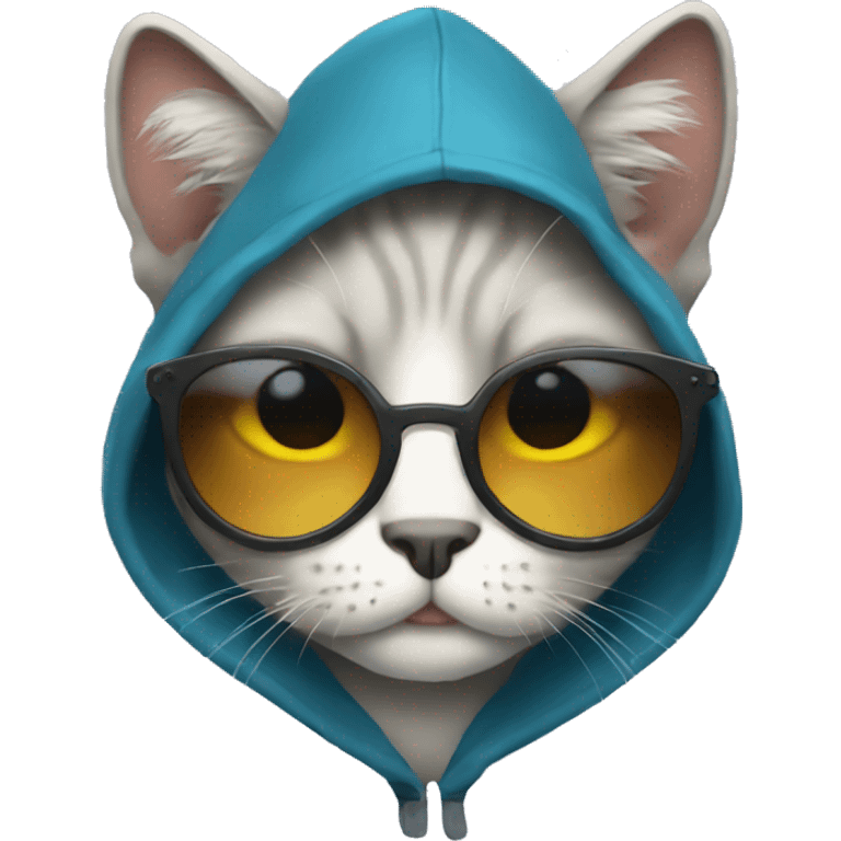 cat wearing hoodie and sunglasses crying emoji