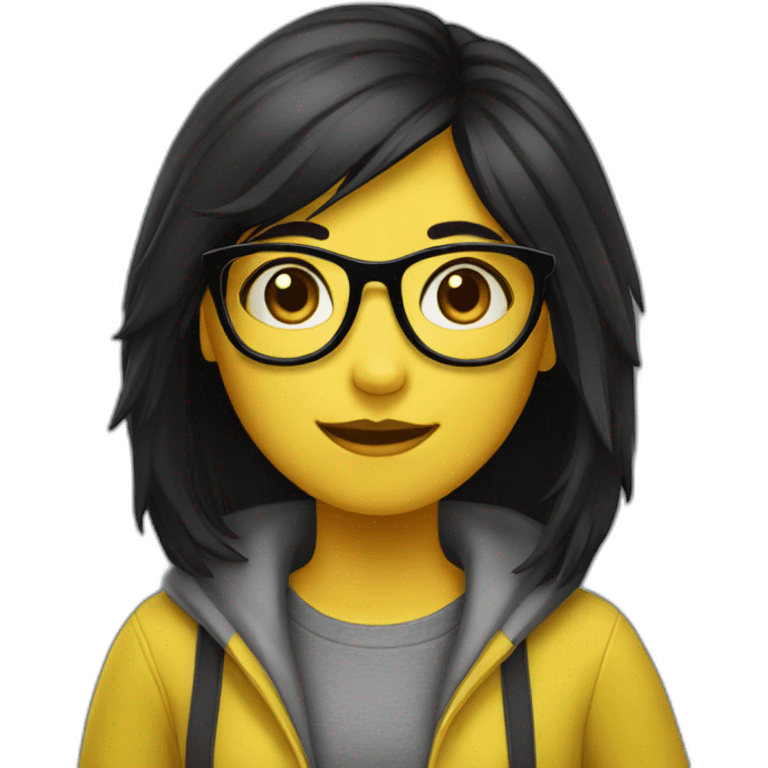 a yellow girl student with black hair glasses emoji