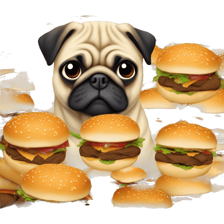 A pug in a pile of burgers  emoji