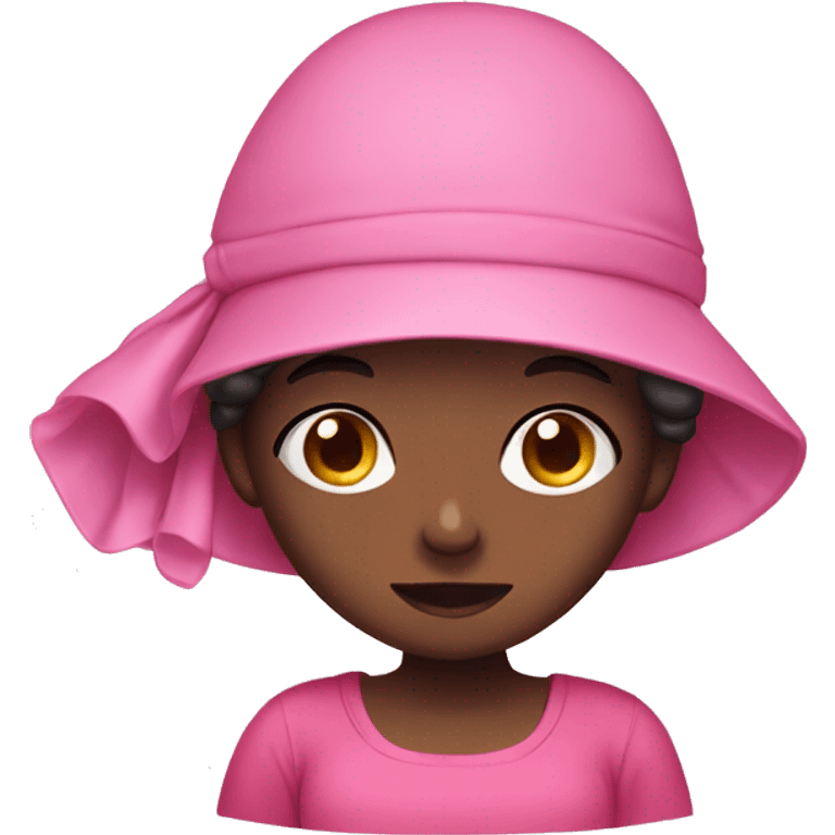 darkskin girl hiding phone while wearing pink bonnet emoji