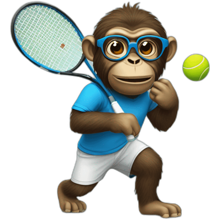 ape playing tennis in blue shirt with glasses emoji