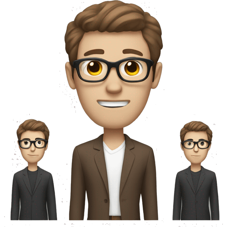 pale skinny guy with brown hair, black glasses and red suit emoji