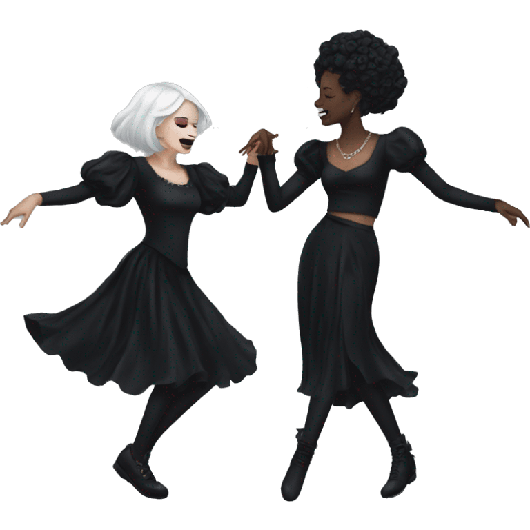 two goth women dancing, beautiful, aesthetic emoji