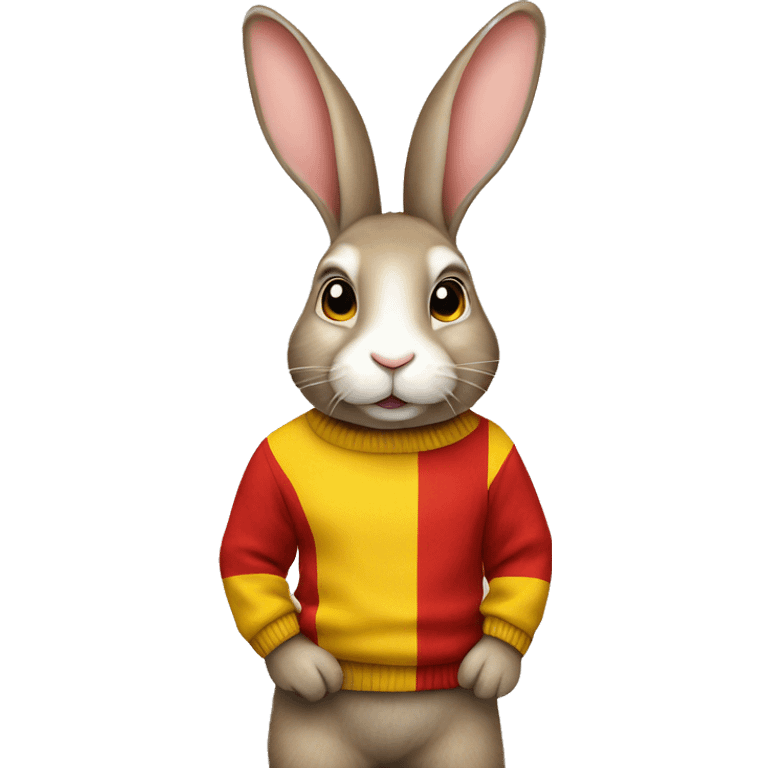 Rabbit wearing red, yellow stripe sweater emoji