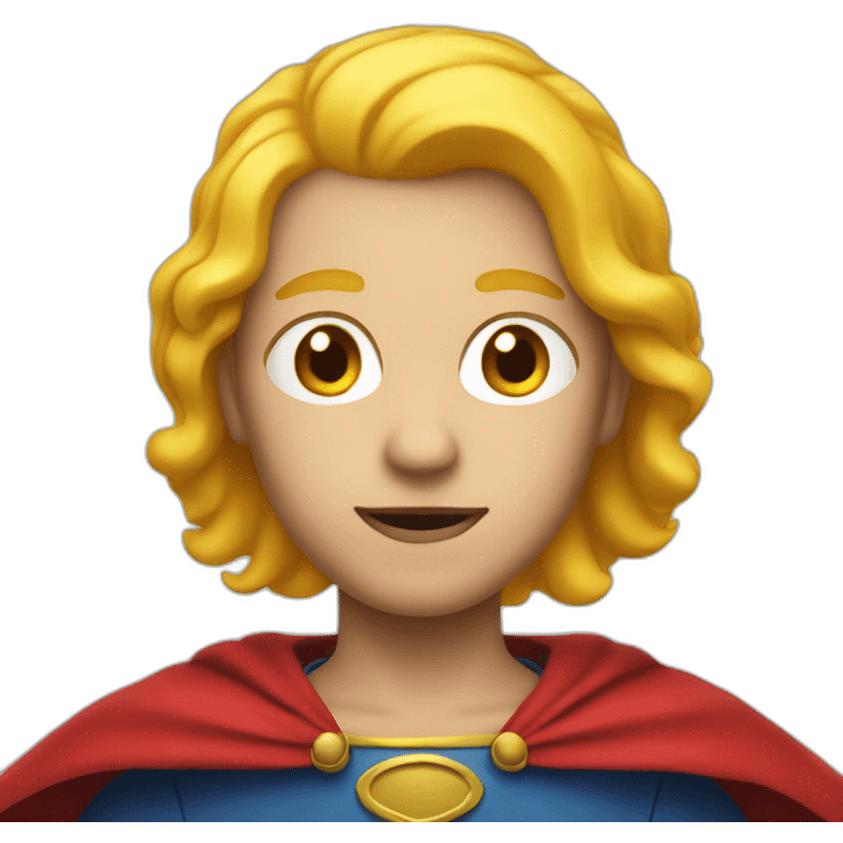 person with yellow hair and bluce shirt and red cape emoji