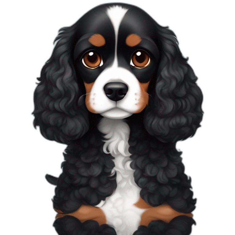 blenheim cavalier king charles spaniel and black mini poodle cuddle each other  emoji