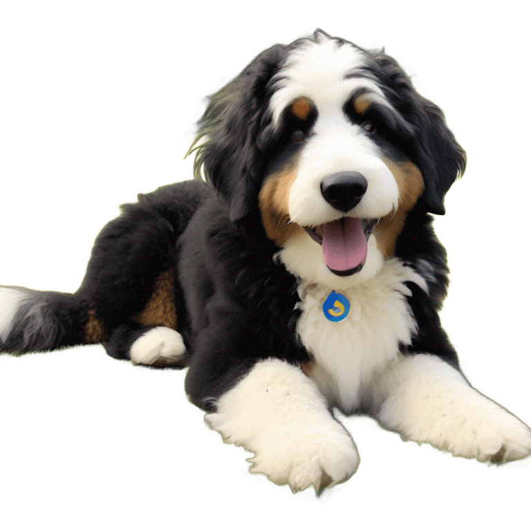 fluffy dog enjoying the sun tri color bernedoodle emoji