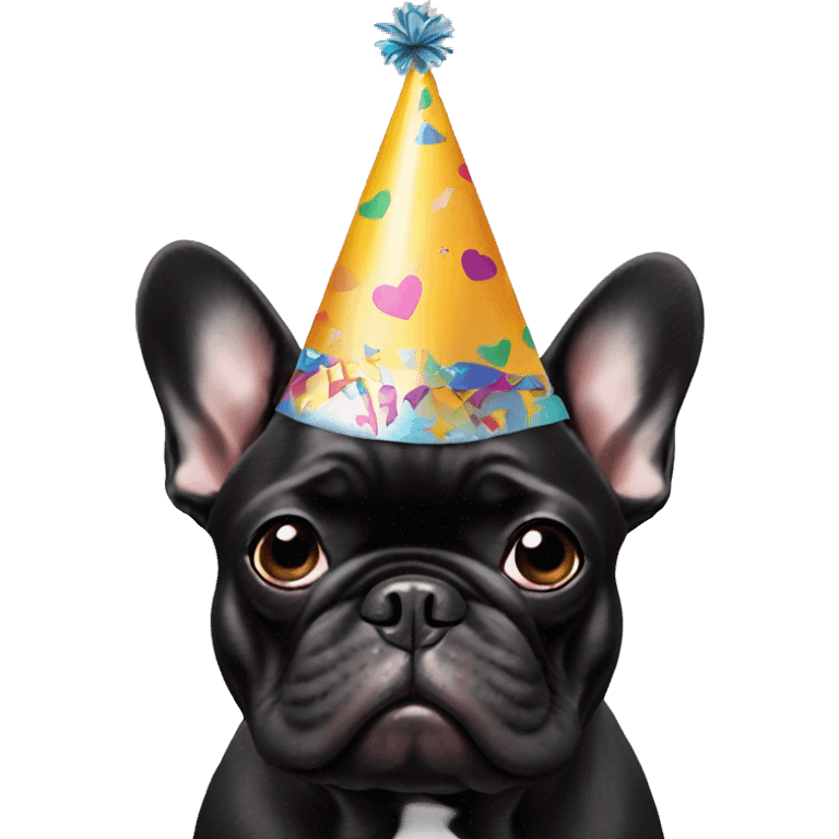 black french bulldog with a party hat emoji