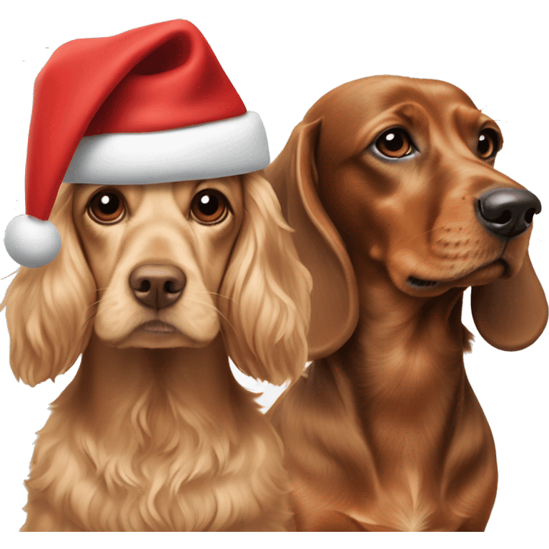 beige cocker spaniel and brown dachshund both wearing christmas hats emoji