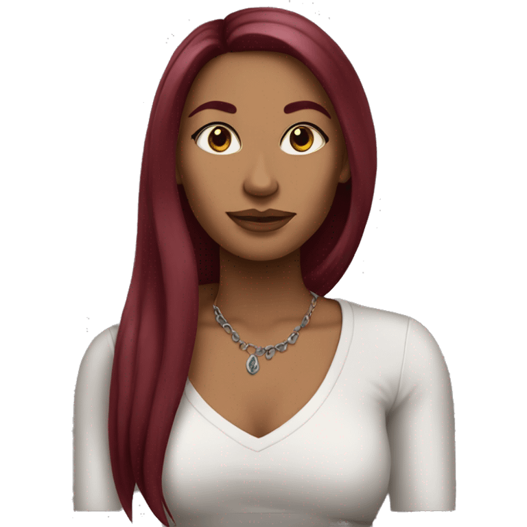 Tattooed woman with long straight burgundy hair emoji