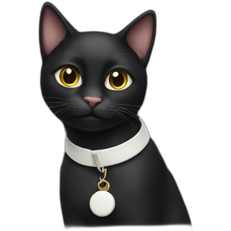 black cat white spot neck smiling side emoji