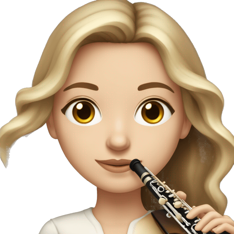 White girl with long voluminous brown hair with blonde highlights balayage who plays the flute emoji