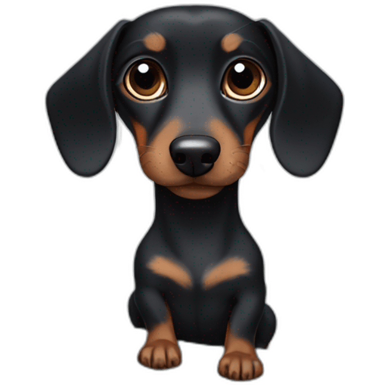 Black Dachshund with a gray spot on the face and gray eyes on a surfboard emoji