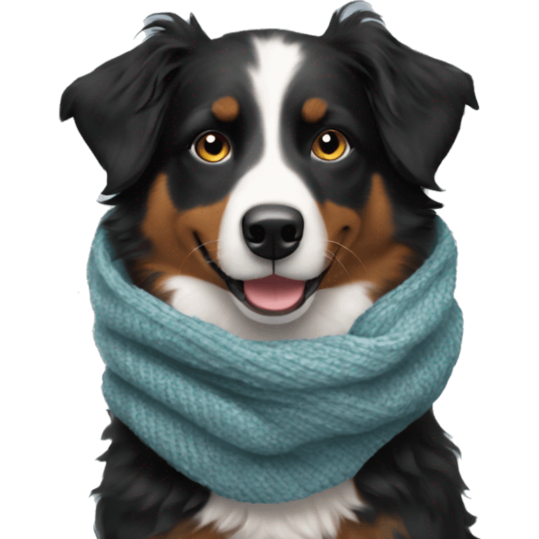 Small black australian shepherd dog wearing a knit scarf emoji