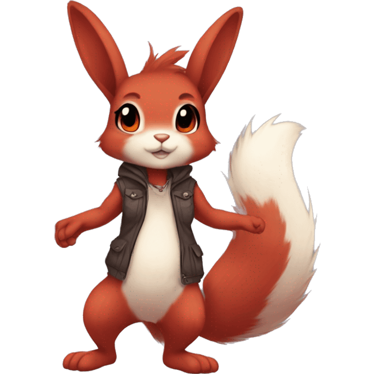 Anthro Sona Cool Edgy Fakemon Full Body Red Rabbit Squirrel Chibi Cute  emoji