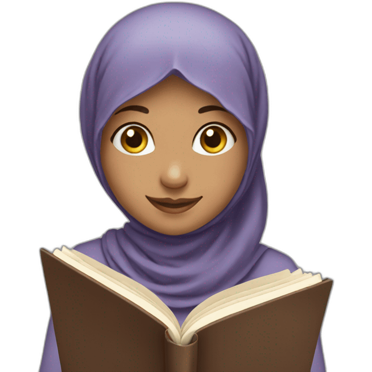 Girl in hijab reading a book and smiling emoji