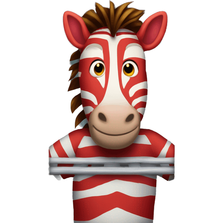 red zebra behind bars in a jail cell emoji