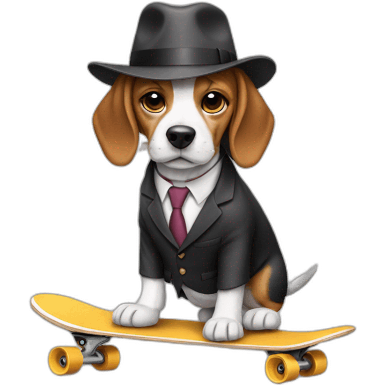 beagle in suit with a hat on a skateboard emoji