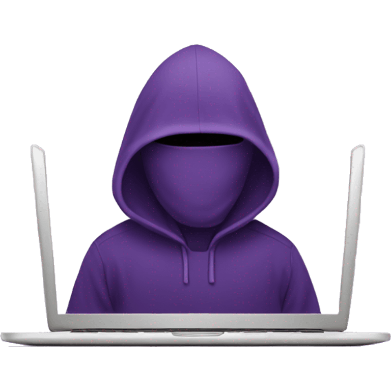 A hooded person behind a laptop purple emoji