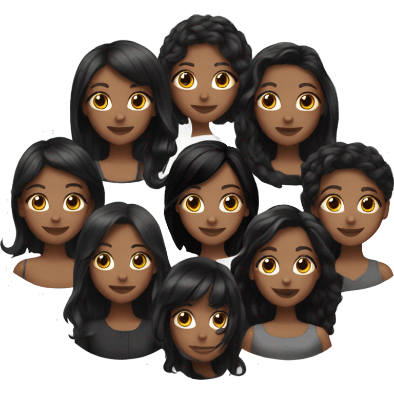 5 girls with all black hair  emoji