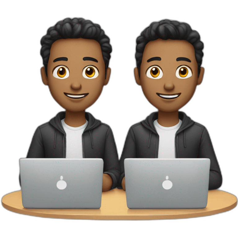 two guys with latin features using his laptops emoji