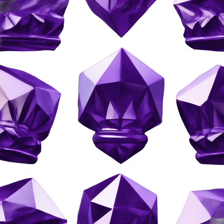 High gloss plastic sculpture crown with a geometric faceted design. The crown is sparkling and standing upright on a base with angular and baroque features. The vibrant midtone subtlety of dark purples highlights the sharp edges and planes.  emoji