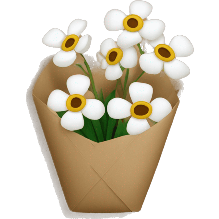 white flowers wrapped in brown paper emoji