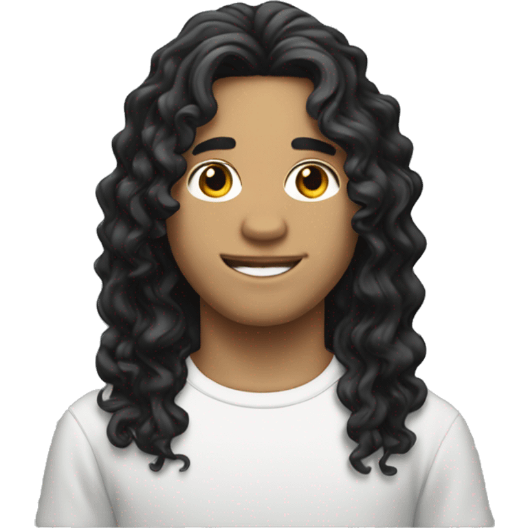 white boy with curly black long hair emoji