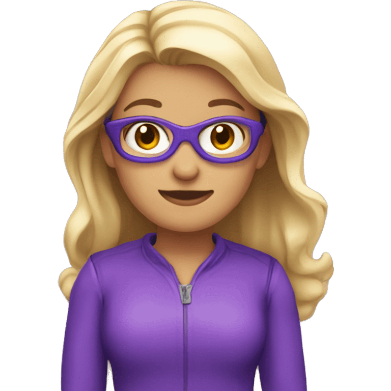 Une fille super héro du marketing habillée en violet qui tient une fusée emoji