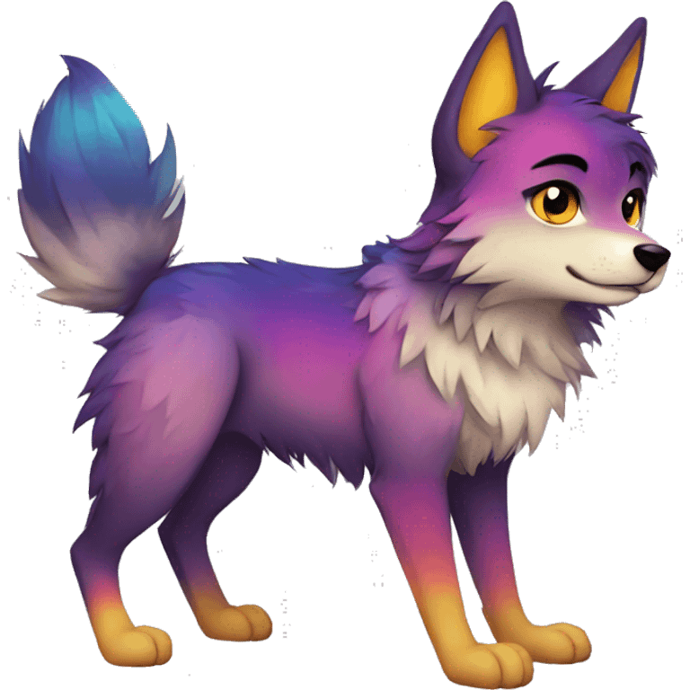 Colorful emo-Sparkle-wolf-fursona full body emoji