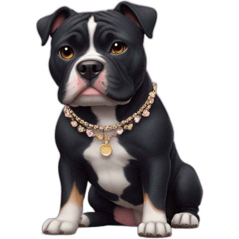 small black american bully dog with cute accessory emoji