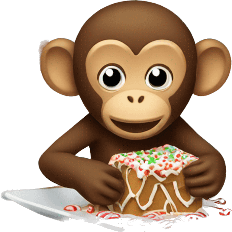 A monkey eating a gingerbread house  emoji