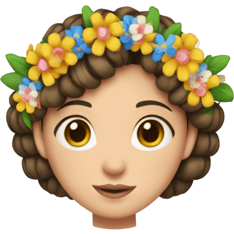 a brunette girl with a braid in a Ukrainian embroidered shirt and a wreath of flowers on her head emoji